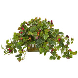 16" Deluxe Raspberry Artificial Plant in Decorative Planter"