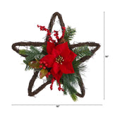 16” Holiday Christmas Poinsettia Star Twig Wreath