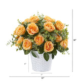 16” Rose and Eucalyptus Artificial Arrangement in Tin Vase