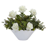 16” Roses and Eucalyptus Arrangement in White Vase