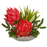 16” Succulent and Floral Artificial Arrangement in Decorative Vase