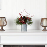 17” Pinecone and Berries Arrangement with Decorative Metal Vase and Wrired Red Tree