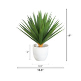17” UV Resistant Artificial Agave Plant in White Planter (Indoor/Outdoor)