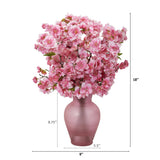 18” Cherry Blossom Arrangement in Rose Colored Vase