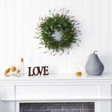 18” Eucalyptus and Lavender Double Ring Artificial Wreath with Twig Base