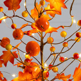 18" Pre-Lit Artificial Maple Tree with Pumpkin Ornaments and 30 LED String Lights in Burlap Wrapped Base Base