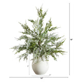 18" Pre-Lit Artificial Mini Snowed Cypress Christmas Tree with 12 LED Lights in White Ceramic Planter