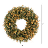 18" Pre-Lit Autumn Boxwood Artificial Fall Wreath with 25 Warm White LED Lights