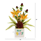 18” Lily, Thistle and Succulent Artificial Arrangement in Vase