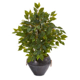 18” Mini Ficus Artificial Tree in Metal Bowl