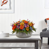 18” Mixed Floral Artificial Plant in Gray Garden Planter