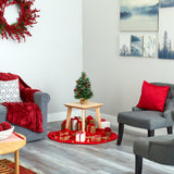 18” Mixed Pine Artificial Christmas Tree with Holly Berries, Pinecones, 35 Clear LED Lights and Burlap Base