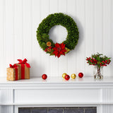 18” Tea Leaf, Poinsettia and Pine Artificial Wreath