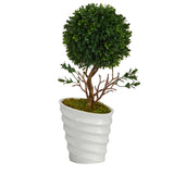 19” Boxwood Topiary Artificial Tree in White Vase (Indoor/Outdoor)