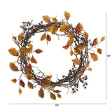 19” Harvest Leaf, Berries and Twig Artificial Wreath