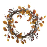 19” Harvest Leaf, Berries and Twig Artificial Wreath