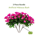 19" UV Resistant Artificial Hibiscus Bush (Indoor/Outdoor) - Set of 3
