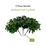 19" UV Resistant Artificial Puff Ivy Bush (Indoor/Outdoor) - Set of 3