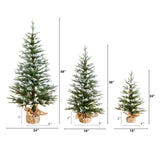 2', 3', 4' Artificial Snowed Balsam Fir Christmas Tree in Burlap Wrapped Base - Set of 3