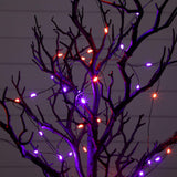 2' Pre-Lit Artificial Halloween Black Spooky Twig Tree with 60 Orange & Purple Copper Wire String LED Lights