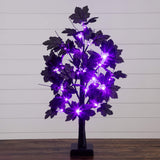 2' Pre-Lit Artificial Halloween Black Maple Tree with 24 Orange & Purple LED Lights