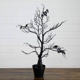 2' Pre-Lit Artificial Halloween Black Spooky Twig Tree with Bats and 40 Orange & Purple LED Lights