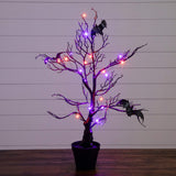 2' Pre-Lit Artificial Halloween Black Spooky Twig Tree with Bats and 40 Orange & Purple LED Lights