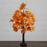2' Pre-Lit Autumn Maple Artificial Fall Tree with 24 Warm White LED Lights and Detachable Base
