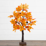 2' Pre-Lit Autumn Maple Artificial Fall Tree with Acorns & Pinecones and 18 Warm White LED Lights