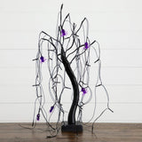 2' Pre-Lit Halloween Artificial Black Spooky Spider Willow Tree with 60 Orange & Purple LED Lights