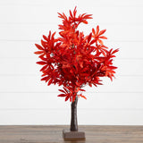 2' Pre-Lit Red Autumn Maple Artificial Fall Tree with 50 Warm White LED Lights and Detachable Base