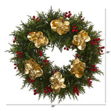 20” Cedar Berry and Metallic Eucalyptus Artificial Wreath