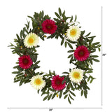 20” Olive and Gerber Daisy Artificial Wreath