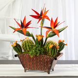 21” Bird of Paradise and Cactus Artificial Plant in Metal Planter