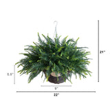 21" UV Resistant Artificial Fern in Hanging Basket (Indoor/Outdoor) - Set of 2