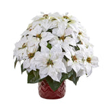 21” White Poinsettia Artificial Arrangement in Red Vase