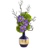 22” Anemone and Lotus Leaf Artificial Arrangement in Vase