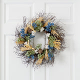 22” Autumn Cotton, Eucalyptus, Berries and Pinecones Artificial Fall Wreath