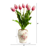 22” Dutch Tulip Artificial Arrangement in Flower Print Jar
