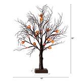 22" Pre-Lit Artificial Halloween Brown Twig Tree with 12 Orange LED Pumpkin Shaped Lights