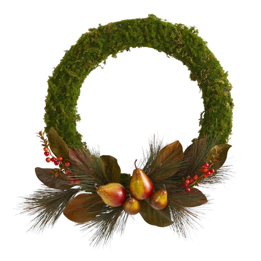 22” Pear, Magnolia and Moss Artificial Wreath