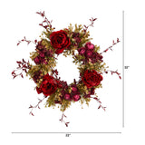22” Peony and Rose Artificial Wreath
