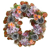 22” Silver Rose and Purple Hydrangea Artificial Wreath