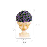 22” UV Resistant Artificial Flowering Ball Topiary in Decorative Urn Planter (Indoor/Outdoor)