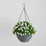 22” UV Resistant Artificial Mini Rose and Aptenia Hanging Basket (Indoor/Outdoor)