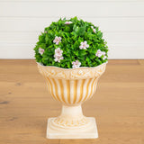 22” UV Resistant Artificial Pink Flowering Ball Topiary in Decorative Urn Planter (Indoor/Outdoor)
