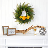 23” Assorted Fern and Chrysanthemum Artificial Wreath