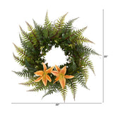 23” Assorted Fern and Lily Artificial Wreath