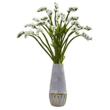 23” Baby Breath Arrangement in Oval Vase with Gold Trimming