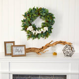 23” Mixed Greens and Begonia Artificial Wreath